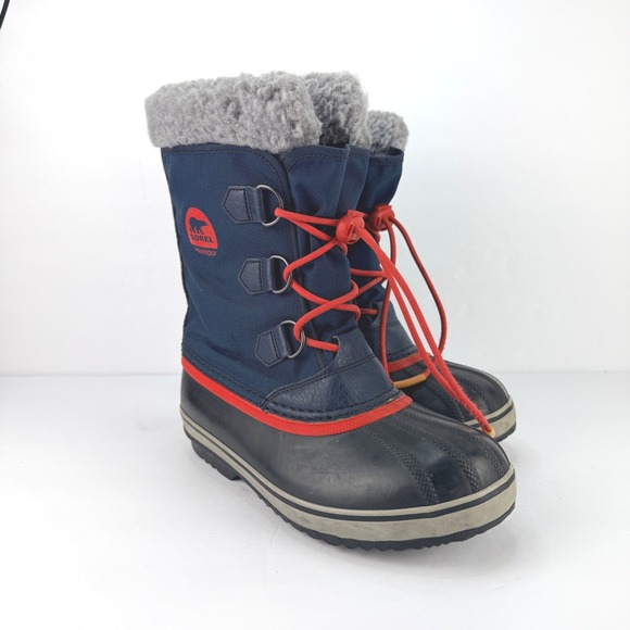 Sorel Yoot Pac 2 Size 5 Waterproof Navy Blue Red Kids Snow Winter Boots Outdoor